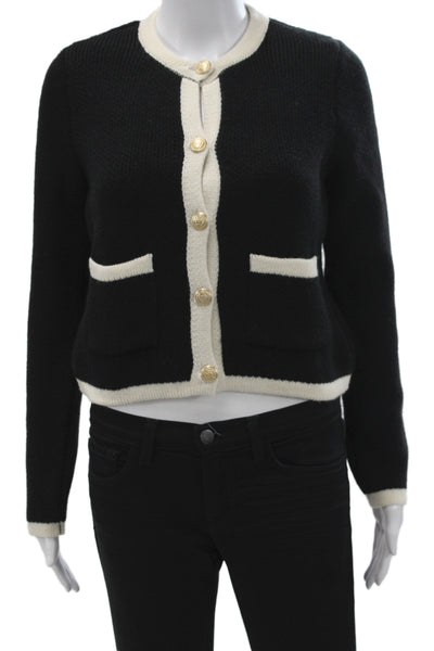 MNG Women Cardigan Black Round Neck Long Sleeve Size XS