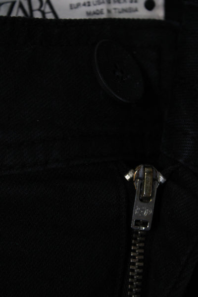 Zara Women Black High Rise Straight Jeans Cotton Button 27in Inseam Size 10