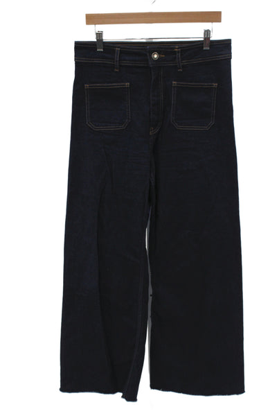 Zara Womens Wide-Leg Jeans Blue Cotton Blend High Rise Size 10