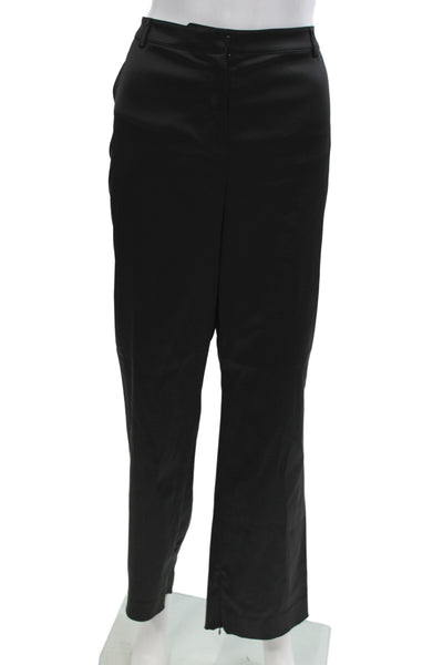 St. John Evening Womens Dress Pants Black Satin Button Size 14