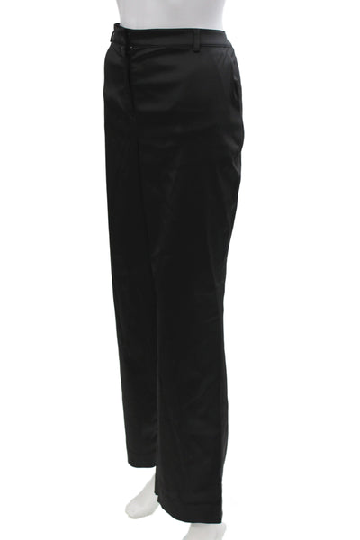 St. John Evening Womens Dress Pants Black Satin Button Size 14