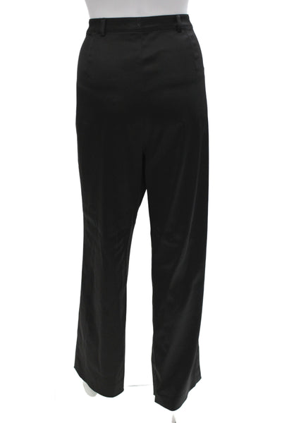St. John Evening Womens Dress Pants Black Satin Button Size 14