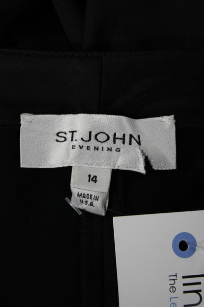 St. John Evening Womens Dress Pants Black Satin Button Size 14
