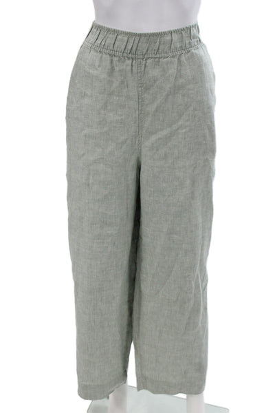 Tahari Women Cropped Green Linen Pants Pull On Solid Summer Casual Size XL