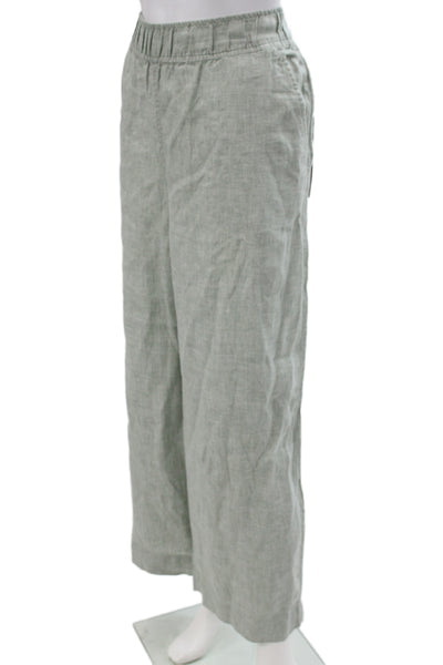 Tahari Women Cropped Green Linen Pants Pull On Solid Summer Casual Size XL