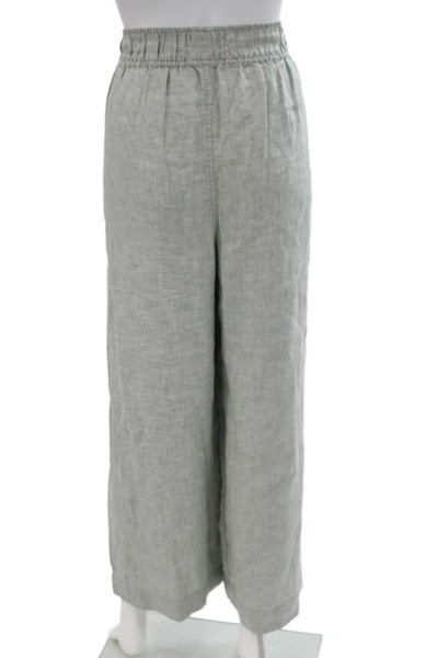 Tahari Women Cropped Green Linen Pants Pull On Solid Summer Casual Size XL