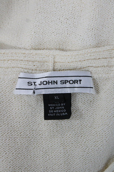 St. John Sport Women Ivory V Neck Pullover Sweater Knit 3/4 Sleeve Size XL