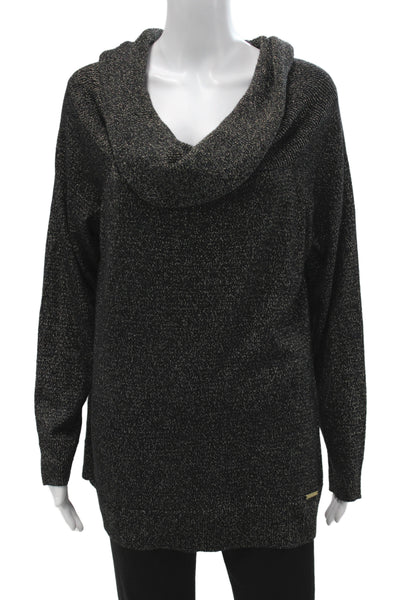 Michael Michael Kors Women Black Metallic Cowl Neck Pullover Sweater Size XL