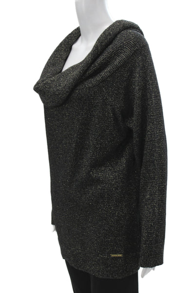 Michael Michael Kors Women Black Metallic Cowl Neck Pullover Sweater Size XL