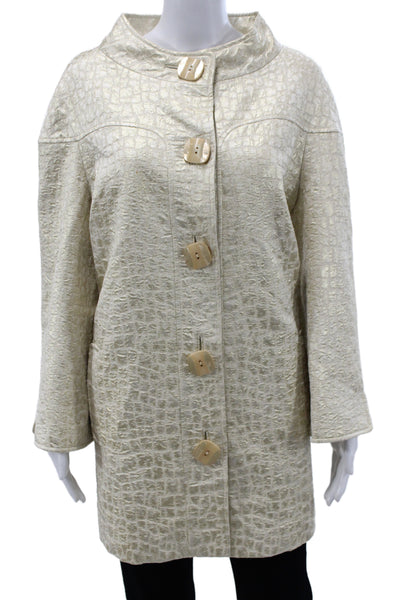 Ellen Tracy Womens Gold Overcoat Geometric Acetate Blend Size L