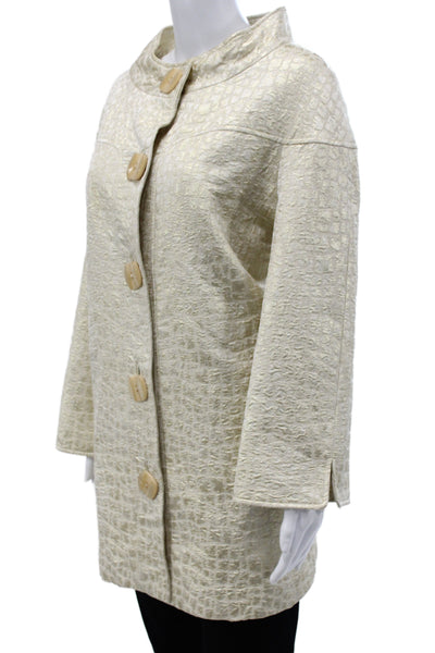 Ellen Tracy Womens Gold Overcoat Geometric Acetate Blend Size L