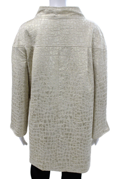 Ellen Tracy Womens Gold Overcoat Geometric Acetate Blend Size L