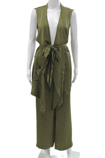 Vince Camuto Women Sleeveless V Neck Tie Solid Green Set Size XL