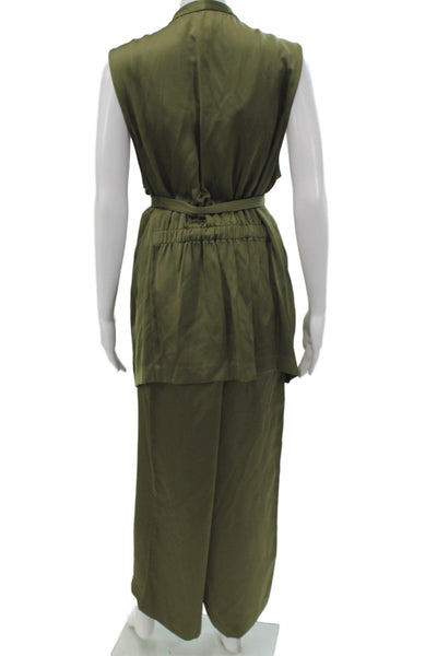 Vince Camuto Women Sleeveless V Neck Tie Solid Green Set Size XL