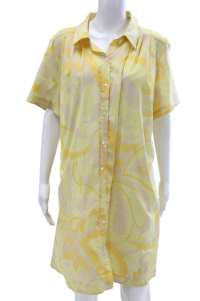 1. State Womens Shirt Dress Beige Cotton Floral Short Sleeve Button Size XL