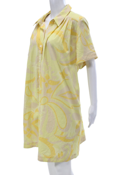 1. State Womens Shirt Dress Beige Cotton Floral Short Sleeve Button Size XL
