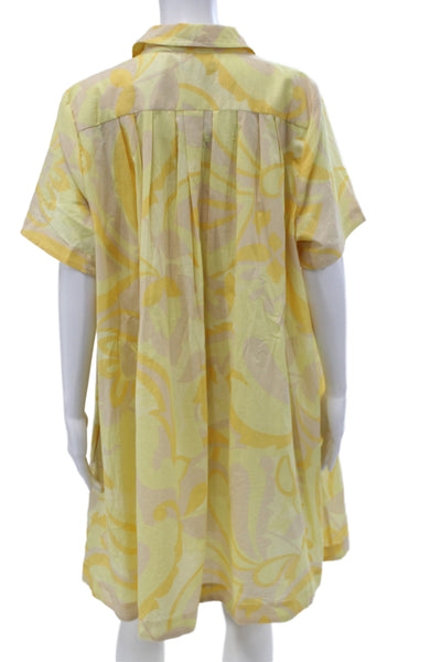 1. State Womens Shirt Dress Beige Cotton Floral Short Sleeve Button Size XL