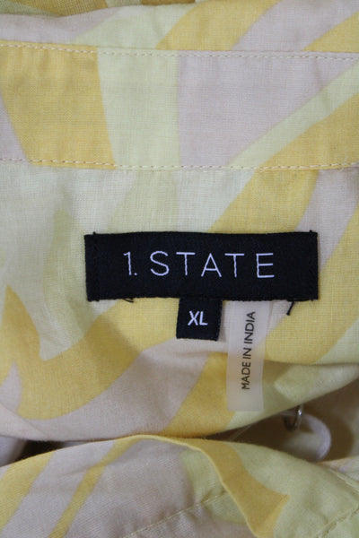 1. State Womens Shirt Dress Beige Cotton Floral Short Sleeve Button Size XL