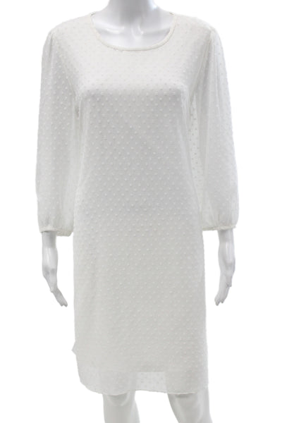 Calvin Klein Womens White Polka Dot Shift Dress Scoop Neck 3/4 Sleeve Size 16