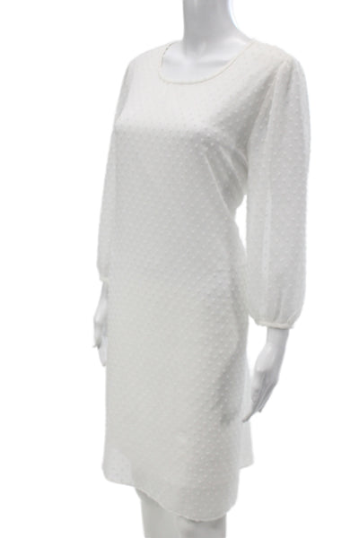 Calvin Klein Womens White Polka Dot Shift Dress Scoop Neck 3/4 Sleeve Size 16