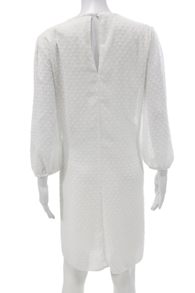 Calvin Klein Womens White Polka Dot Shift Dress Scoop Neck 3/4 Sleeve Size 16