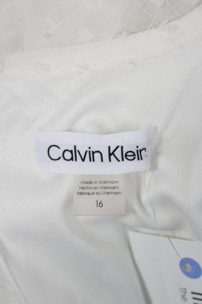 Calvin Klein Womens White Polka Dot Shift Dress Scoop Neck 3/4 Sleeve Size 16