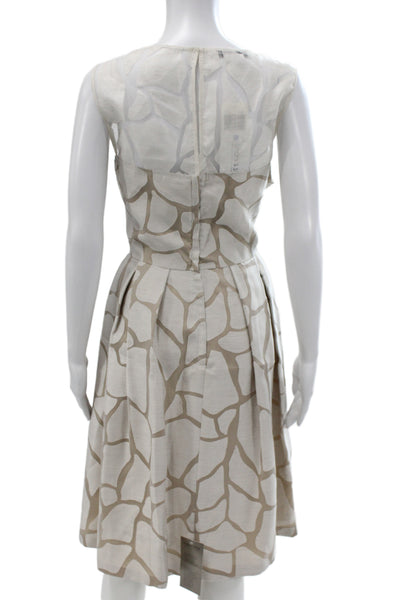 Kay Unger Womens Fit & Flare Beige Geometric Boat Neck Zip Midi Dress Size 16