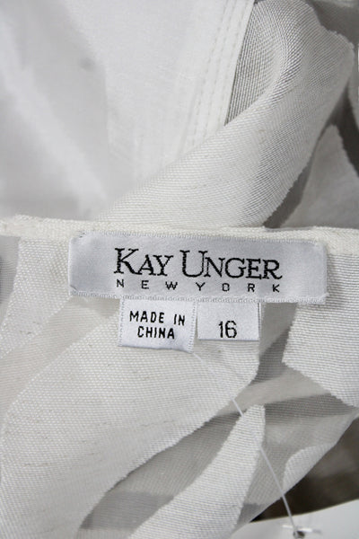 Kay Unger Womens Fit & Flare Beige Geometric Boat Neck Zip Midi Dress Size 16