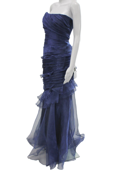 Theia Women Blue Mermaid Long Sweetheart Sleeveless Nylon Dress Size 16