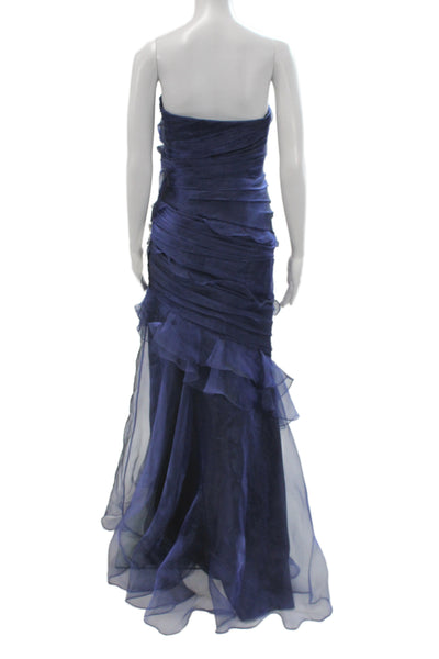 Theia Women Blue Mermaid Long Sweetheart Sleeveless Nylon Dress Size 16