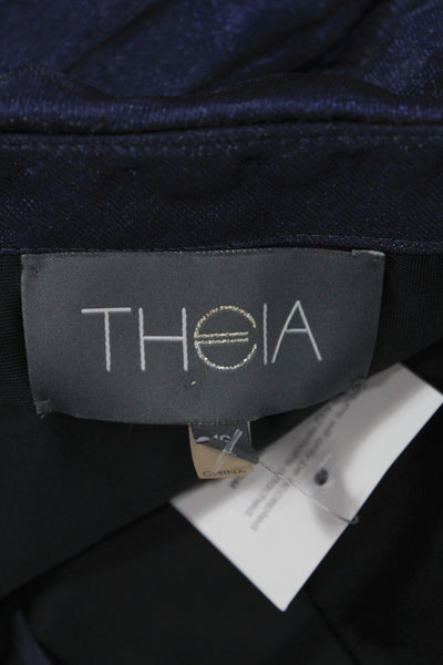 Theia Women Blue Mermaid Long Sweetheart Sleeveless Nylon Dress Size 16