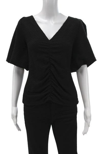 Free People Women Black V Neck Cap Sleeve Basic Blouse Size XL