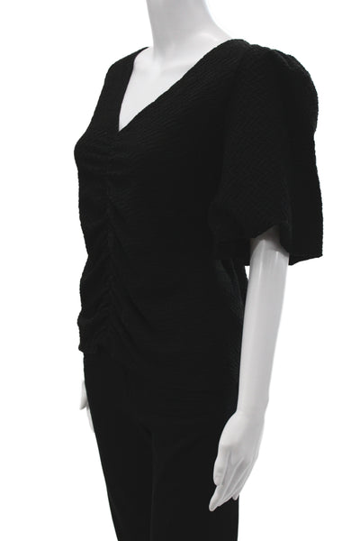 Free People Women Black V Neck Cap Sleeve Basic Blouse Size XL