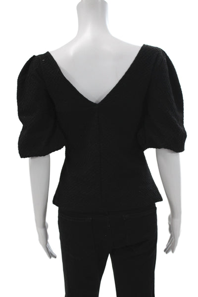 Free People Women Black V Neck Cap Sleeve Basic Blouse Size XL
