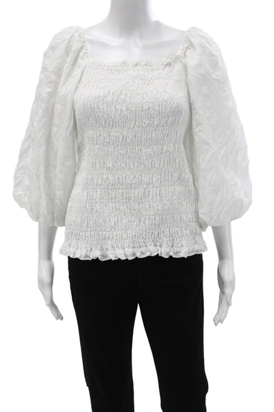 Maeve Anthropologie Women Boho White Square Neck 3/4 Sleeve Blouse Size XL