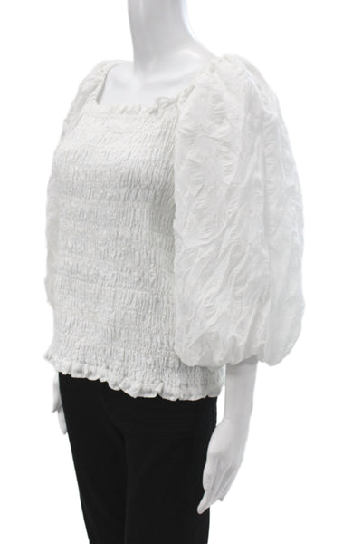 Maeve Anthropologie Women Boho White Square Neck 3/4 Sleeve Blouse Size XL