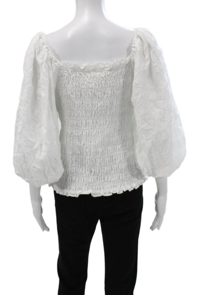Maeve Anthropologie Women Boho White Square Neck 3/4 Sleeve Blouse Size XL