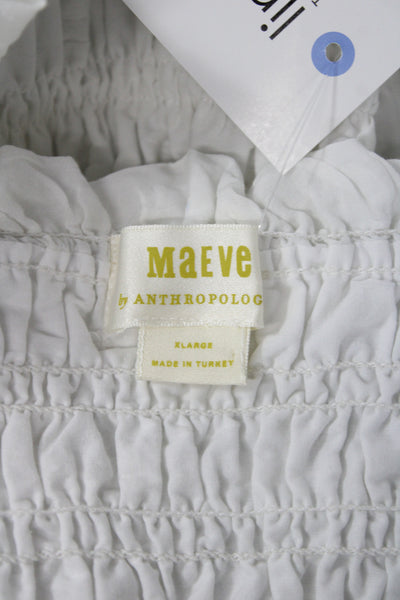 Maeve Anthropologie Women Boho White Square Neck 3/4 Sleeve Blouse Size XL