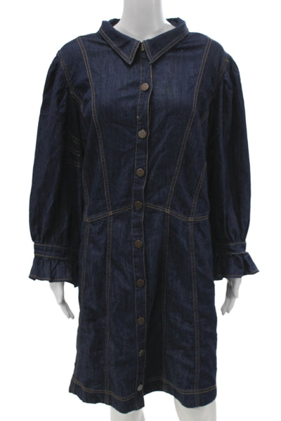 Anthropologie Womens Shirt Dress Blue Cotton Denim Button Size 16