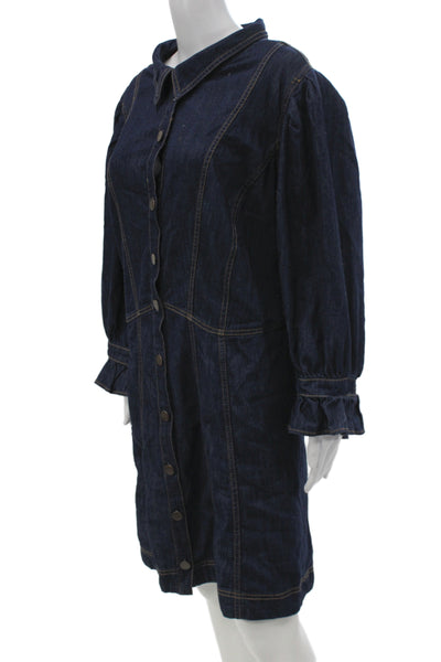 Anthropologie Womens Shirt Dress Blue Cotton Denim Button Size 16