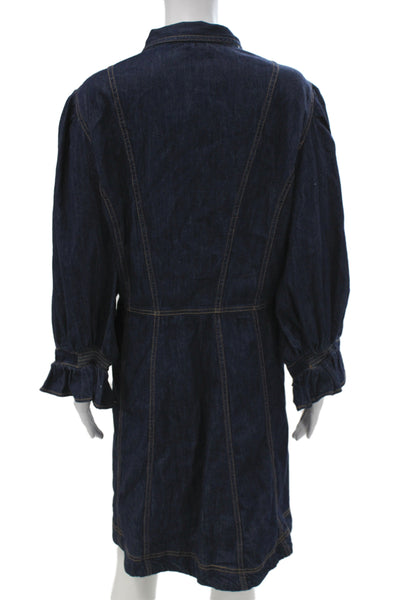 Anthropologie Womens Shirt Dress Blue Cotton Denim Button Size 16