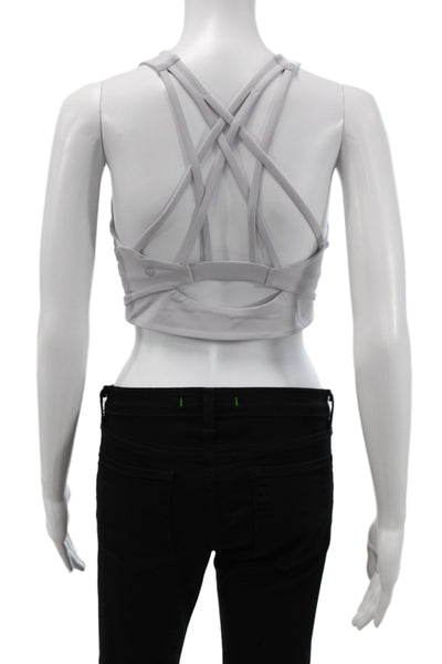 Lululemon Women Cropped Tank Gray High Neck Sleeveless Nylon Pullover Size 8