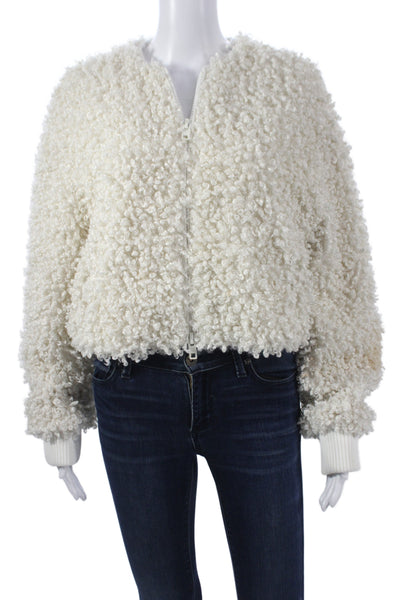 Tibi Womens Bomber Jacket Ivory Zip Long Sleeve Size M