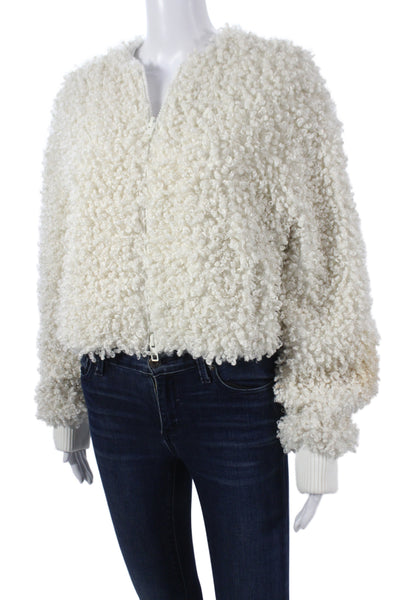 Tibi Womens Bomber Jacket Ivory Zip Long Sleeve Size M