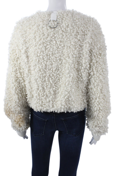 Tibi Womens Bomber Jacket Ivory Zip Long Sleeve Size M