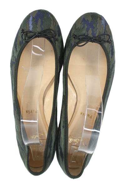 Christian Louboutin Womens Spiked Camouflage  Bow Ballet Flat Green Size 9.5