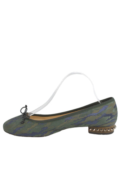 Christian Louboutin Womens Spiked Camouflage  Bow Ballet Flat Green Size 9.5