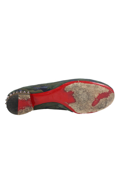 Christian Louboutin Womens Spiked Camouflage  Bow Ballet Flat Green Size 9.5