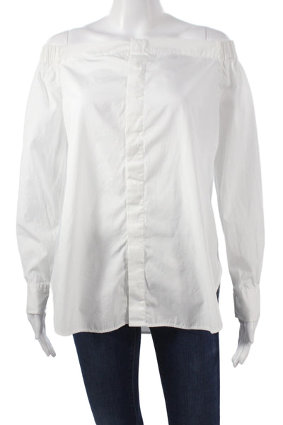 Polo Ralph Lauren Womens White Off Shoulder Basic Blouse Long Sleeve Size S