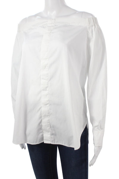Polo Ralph Lauren Womens White Off Shoulder Basic Blouse Long Sleeve Size S